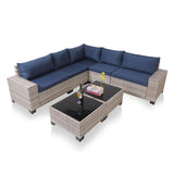 7-Piece Outdoor Patio Furniture Sets, All-Weather Wicker Rattan Sectional Sofa, Modern Two Glass Coffee Table And Washable Seat Cushion